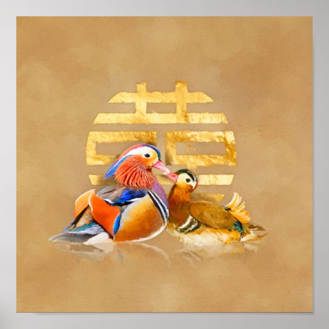 Affiche Symbole canard mandarin et double bonheur (Devant)