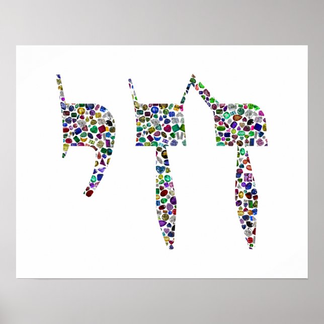 Affiche Symbole Chai réalisé avec des pierres précieuses d (Devant)