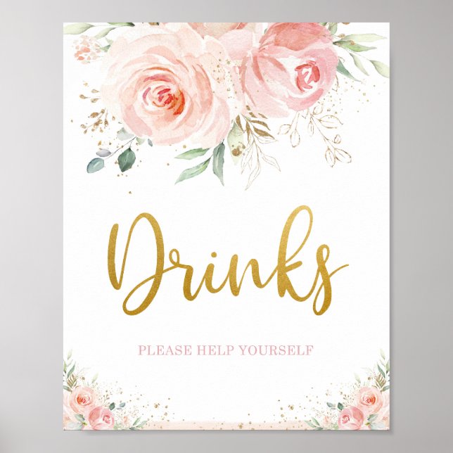 Affiche Symbole Chic Blush Rose Floral Gold Foliage Boisso (Devant)