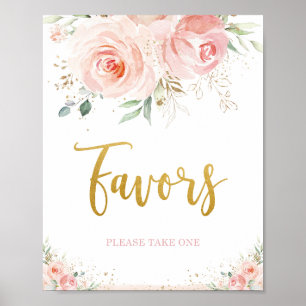 Affiche Symbole Chic Blush Rose Floral Gold Foliage Faveur
