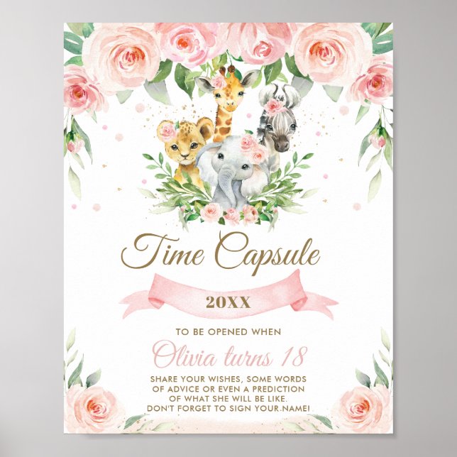 Affiche Symbole Chic Jungle Animaux Rose Floral Temps Caps (Devant)