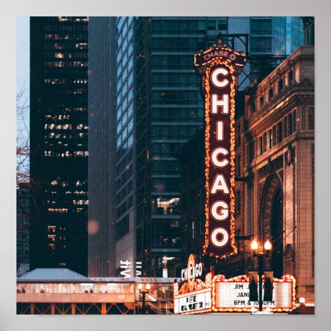 Affiche SYMBOLE Chicago Illinois Neon Nuit (Devant)