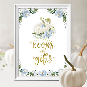 Affiche Symbole Citrouille de Baby shower Floral Livres et