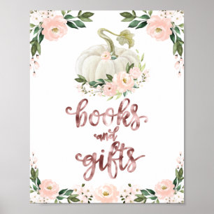 Affiche Symbole Citrouille de Baby shower Floral Livres et