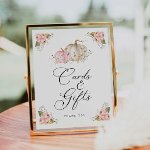 Affiche Symbole Citrouille rose Fille Baby shower Cartes e