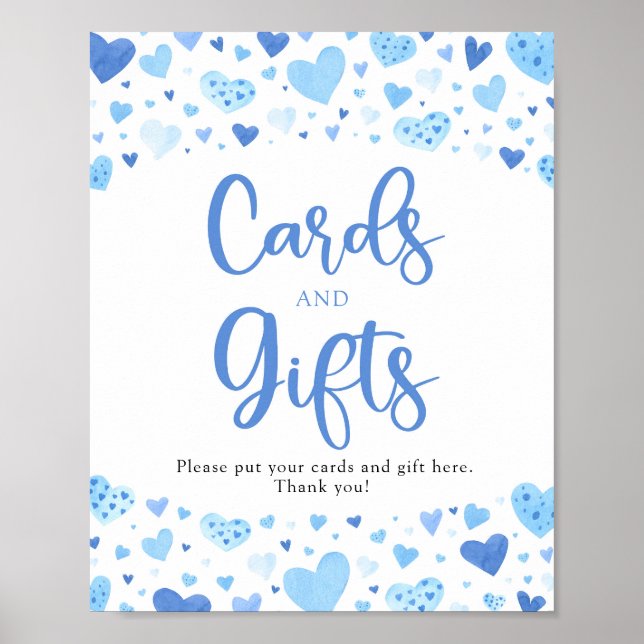 Affiche Symbole Cute Blue Hearts Valentine Cartes et Cadea (Devant)