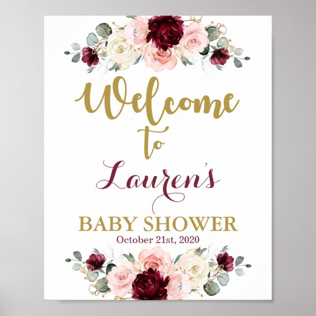 Affiche Symbole d'accueil Bourgogne et Baby shower rose (Devant)
