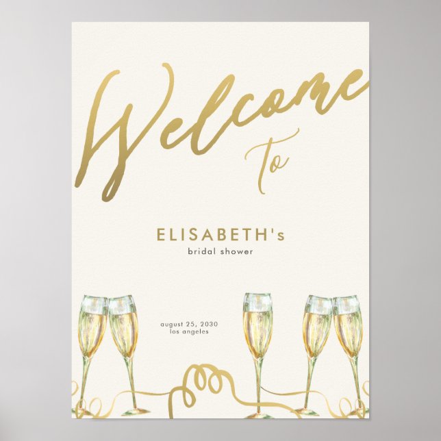 Affiche Symbole d'accueil de la douche à bulles de champag (Devant)