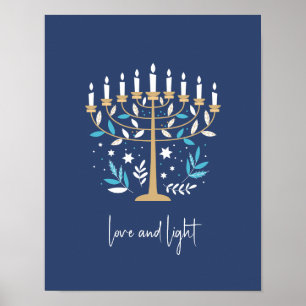 Affiche SYMBOLE D'AMOUR D'Hanoukka ET LÉGER MENORA Floral