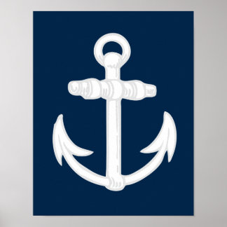 Affiche Symbole d'Ancre nautique blanc/bleu
