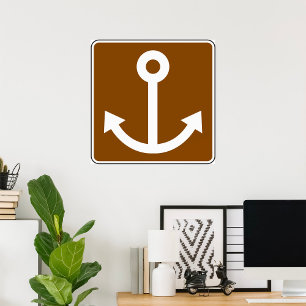 Affiche Symbole d'ancre nautique Panneau marron marina