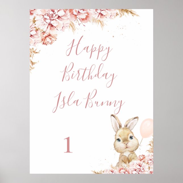 Affiche Symbole d'anniversaire du lapin floral Boho (Devant)