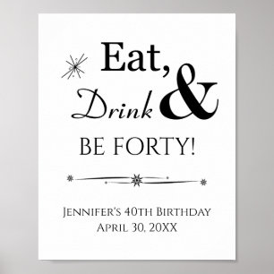 Affiche Symbole d'anniversaire Retro Eat Drink and Be Quar