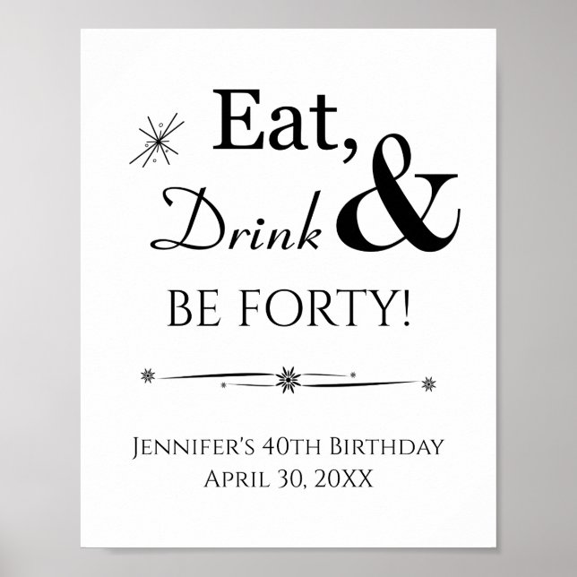 Affiche Symbole d'anniversaire Retro Eat Drink and Be Quar (Devant)