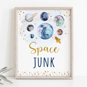 Affiche Symbole d'anniversaire Space Junk Galaxy Blue Gold