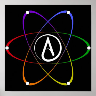 Affiche Symbole d'atome athée arc-en-ciel blanc