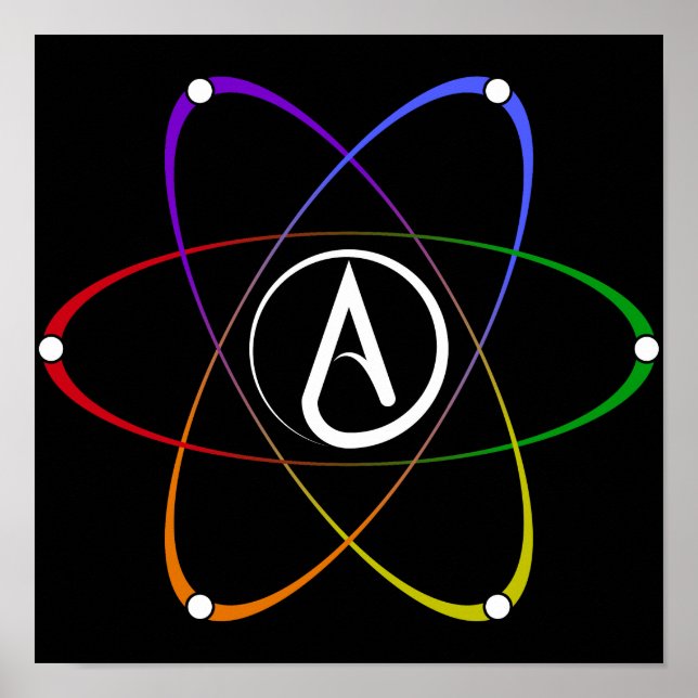 Affiche Symbole d'atome athée arc-en-ciel blanc (Devant)