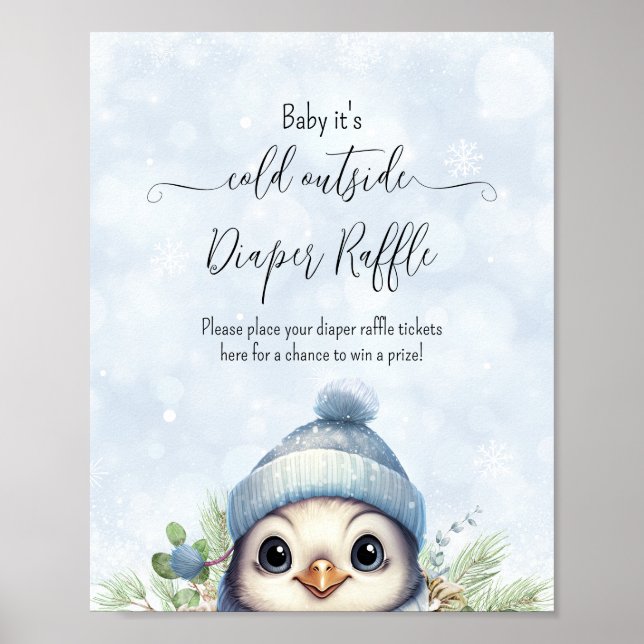 Affiche Symbole de Baby shower bleu Pingouin d'hiver (Devant)