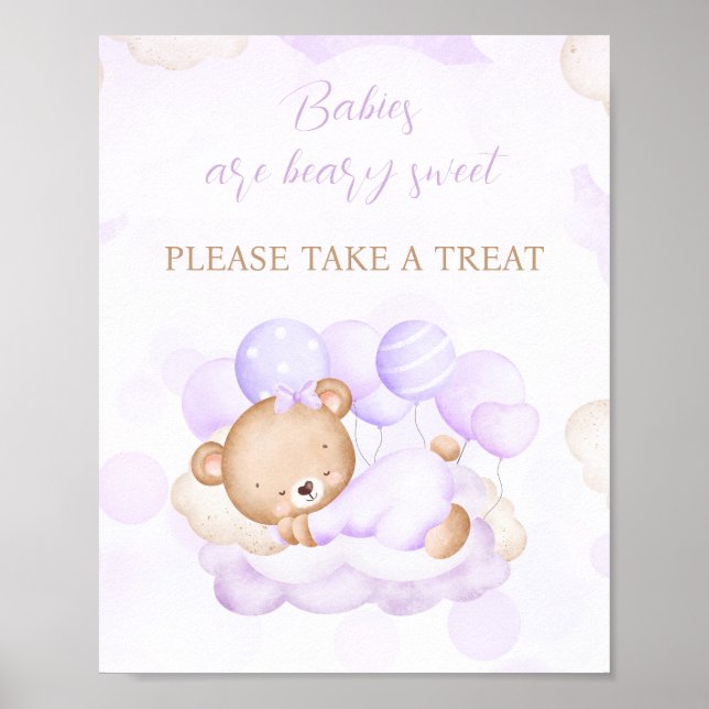 Affiche Symbole de Baby shower Faveur de l'ours pourpre fi (Devant)