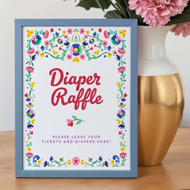 Affiche SYMBOLE DE Baby shower FLEURI Mexicaine (Diaper Raffle Tabletop sign poster)