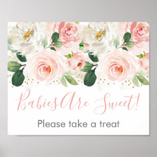 Affiche Symbole de Baby shower floral rose et or
