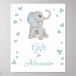 Affiche Symbole de Baby shower garçon bleu gris Eléphant C