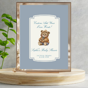 Affiche Symbole de Baby shower personnalisé bleu Dusty