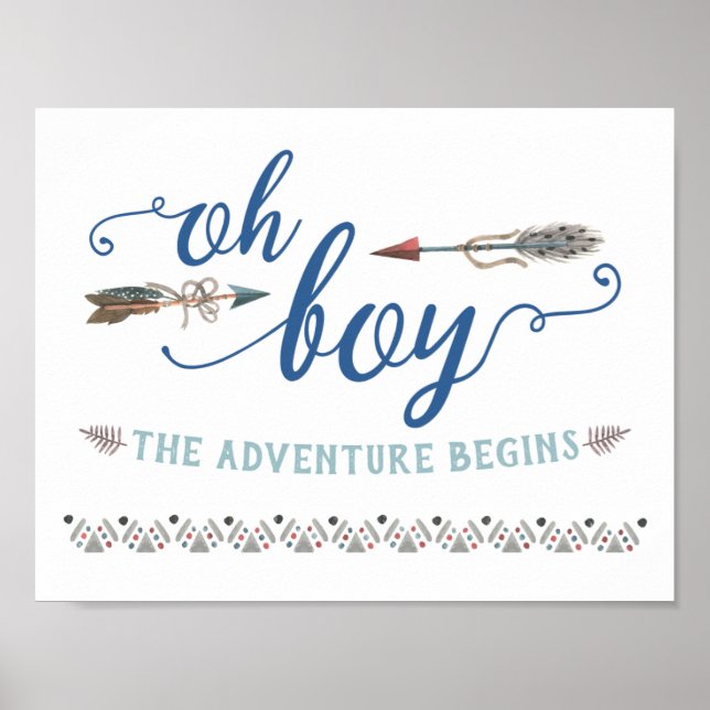 Affiche Symbole de Baby shower tribal Boho Oh Boy (Devant)