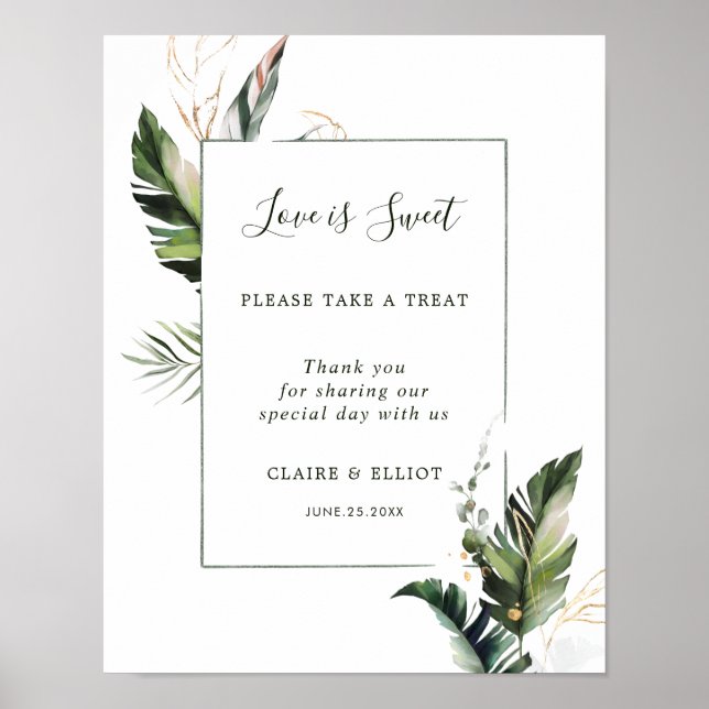 Affiche Symbole de bar Feuille Tropical Love is Sweet Dess (Devant)