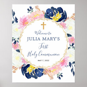 Affiche Symbole de bienvenue de la communion jaune rose bl
