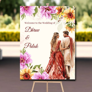 Affiche Symbole de bienvenue du mariage indien du couple m