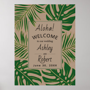 Affiche Symbole de bienvenue feuille tropical vert, mariag