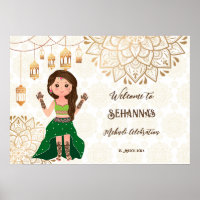 Symbole de bienvenue Mehndi avec une mignonne mari