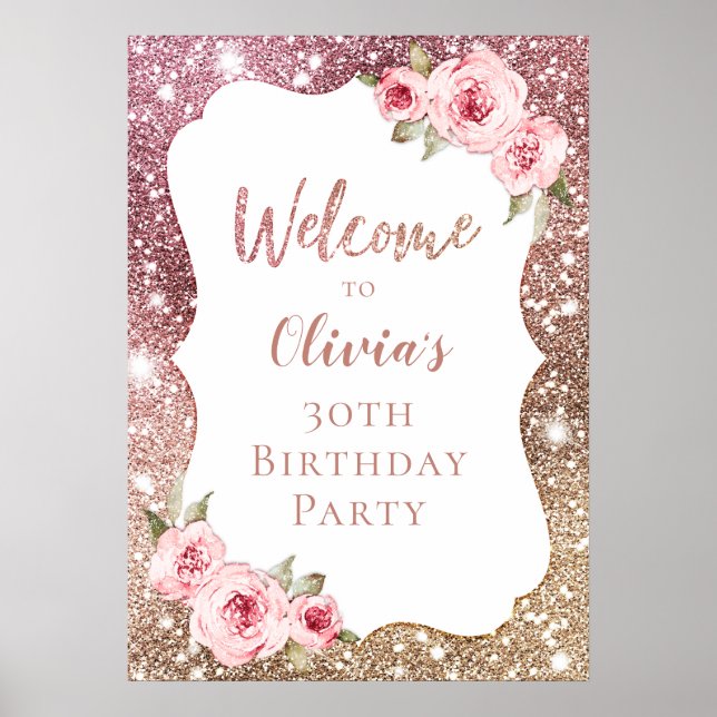 Affiche Symbole de bienvenue rose or floral 30e anniversai (Devant)