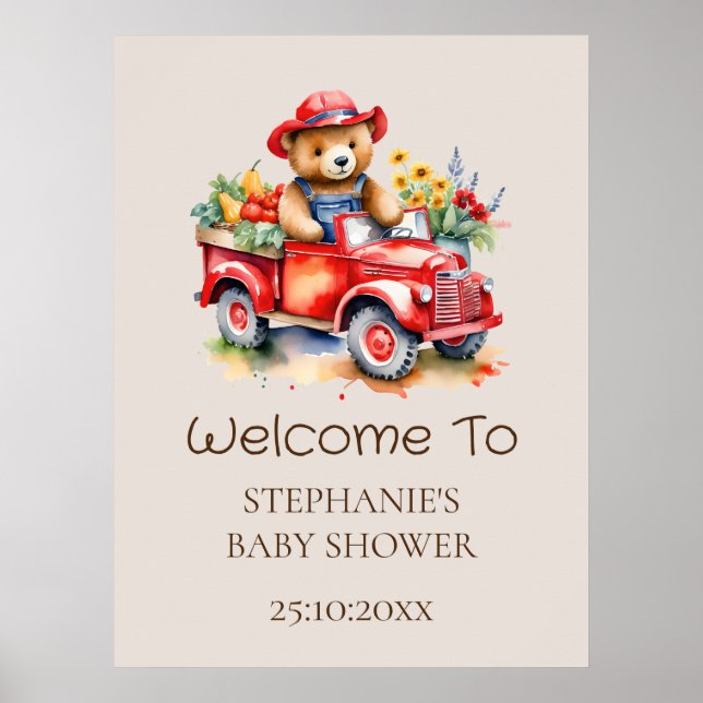 Affiche Symbole de bienvenue Teddy mignonne Douche bébé cu (Devant)