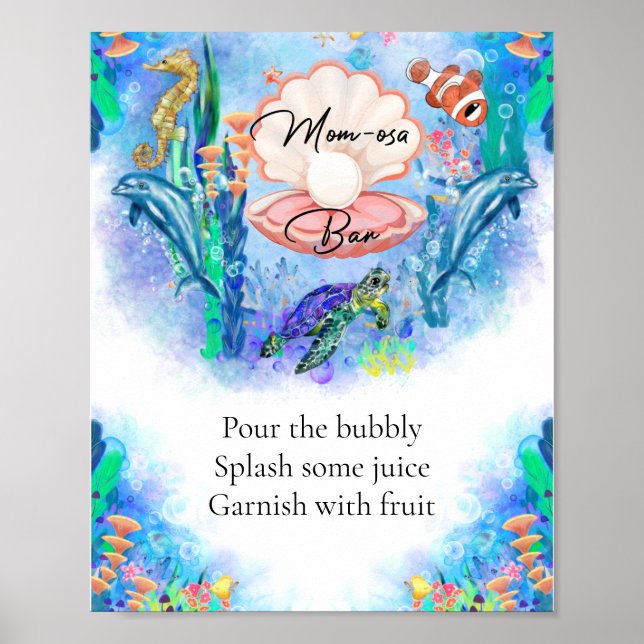 Affiche Symbole de boisson Momosa Bar Animaux de mer (Devant)