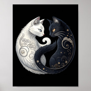 Affiche Symbole de chat mystique Yin Yang noir et blanc po