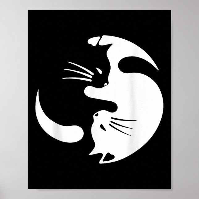 Affiche Symbole de chat Yin Yang Cute Chat noir et blanc (Devant)