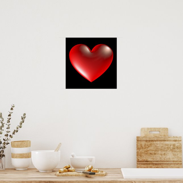 Affiche Symbole de cœur de style 3D rouge (Cuisine)