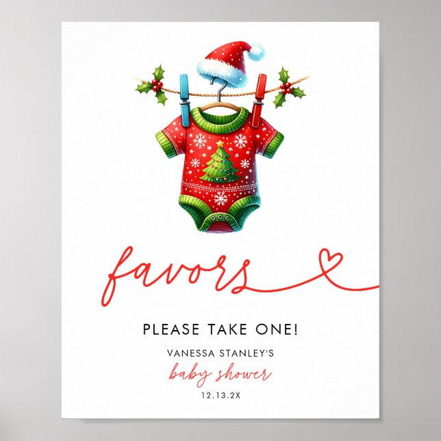 Affiche Symbole de faveur du Baby shower de Noël Holly (Devant)