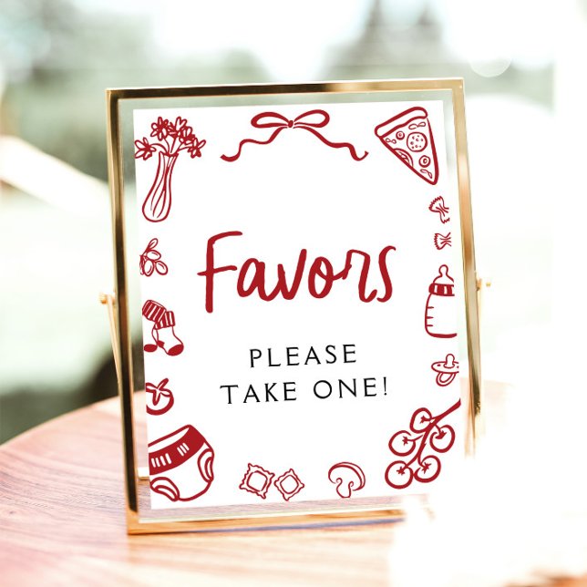 Affiche Symbole de Faveurs Pizza Italienne Tirée À La Main (Modern Hand Drawn Italian Pizza Favors Sign)