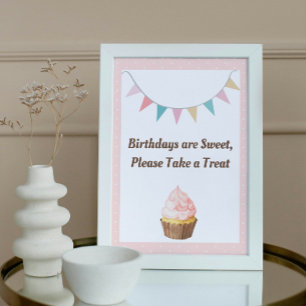 Affiche Symbole de fête d'anniversaire de Cupcake rose
