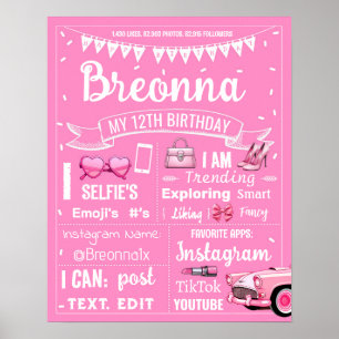 Affiche Symbole de fête d'anniversaire de poupée rose chau