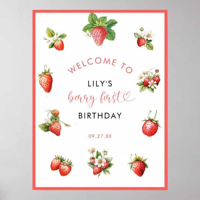 Affiche Symbole de fête d'anniversaire du Berry aux fraise (Devant)