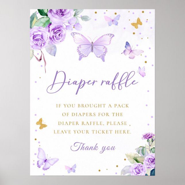 Affiche Symbole de jachère à Papillon Floral Purple Or (Devant)