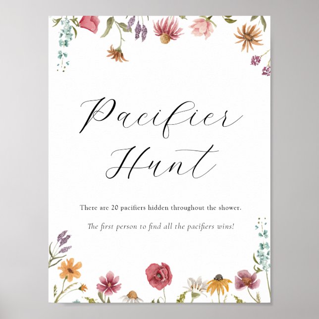 Affiche SYMBOLE DE JEU DE Baby shower DE CHASSE fleur sauv (Devant)