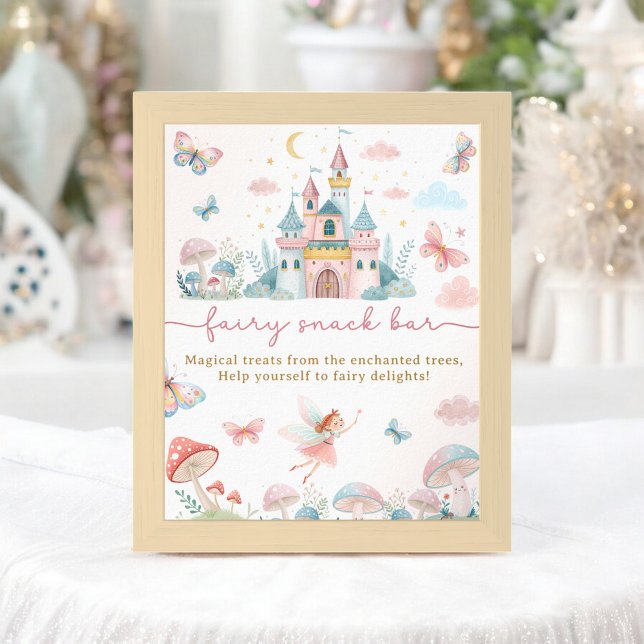 Affiche Symbole de la barre de snacks Fairy 1er fête d'ann (Whimsical Fairy Snack Bar Sign 1st Birthday Party)