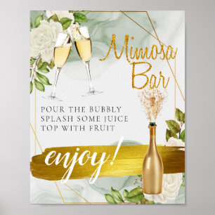 Affiche Symbole de la Barre Mimosa de Brunch Floral Blanc