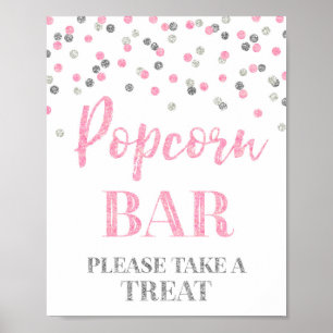 Affiche Symbole de la barre Popcorn Confetti en argent ros