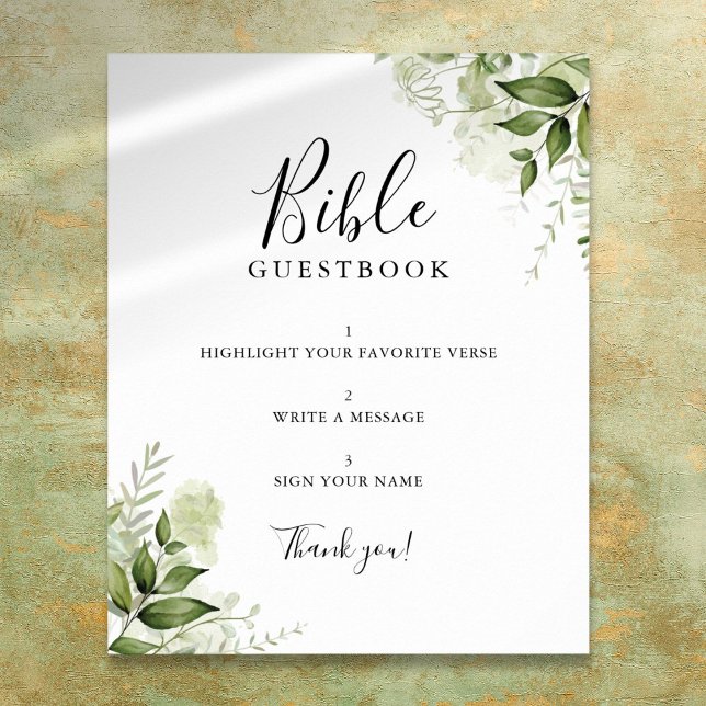 Affiche Symbole de la Bible Florale (Greenery Floral Bible Guestbook Sign)